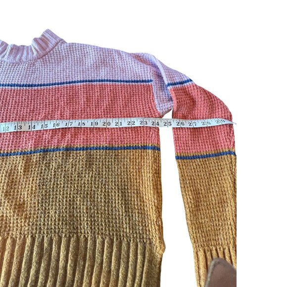 SO Women's Multi Wide Stripe Waffle Knit Pullover Crew Neck Sweater Size L - Picture 5 of 11